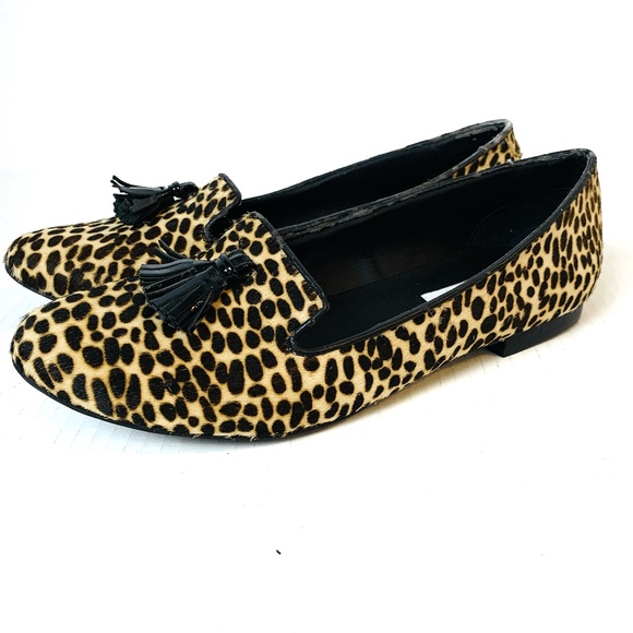 Steve Madden Loafer Flats Womens 8.5 Leopard Print Calf Hair Tassels Slip On - Picture 1 of 12